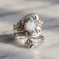 White Opal Spoon Adjustable Ring