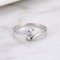 Silver Curved Band & Brilliant Center Diamond Ring