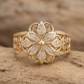 Exotic Floral Zirconia Gold Ring