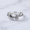 Vintage Hummingbird Flower Silver Ring