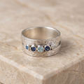 Blue Inlaid Stones Silvered Ring