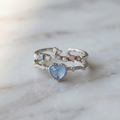 Adjustable Blue Stone Ring with Zirconia in Sterling Silver