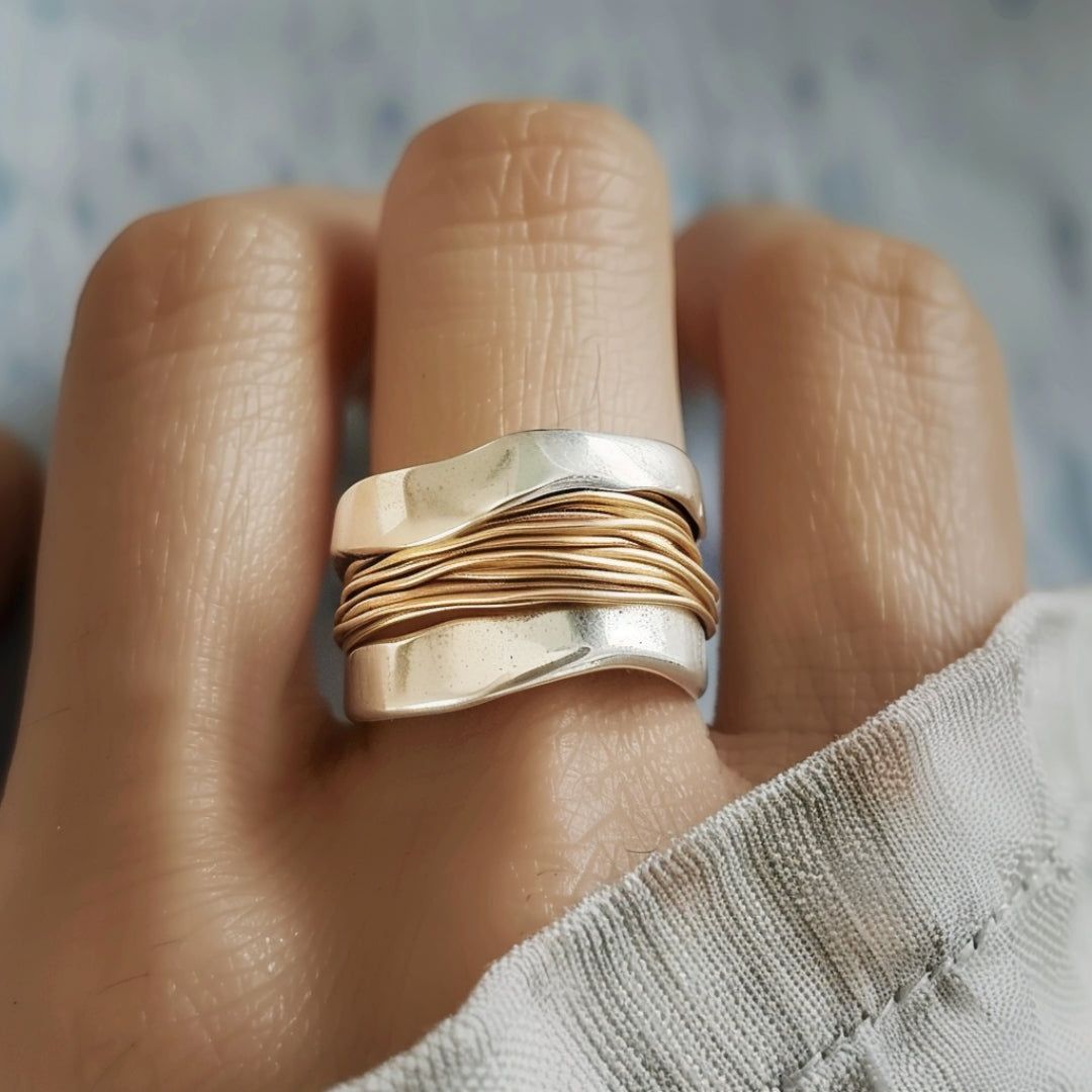 Silver Golden Threads Ring – cateandelizabethjewels