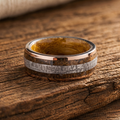 Rustic Barrel Wood Inlay Men's Ring