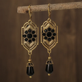 Vintage Earrings with Hanging Black Crystals